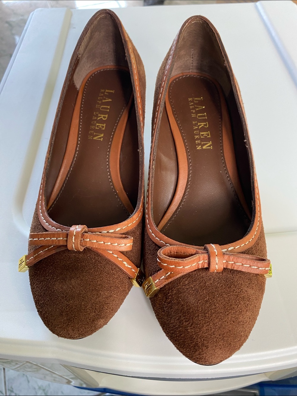 Lauren Ralph Lauren Brown Suede Bow Detail Wedge Shoe.
